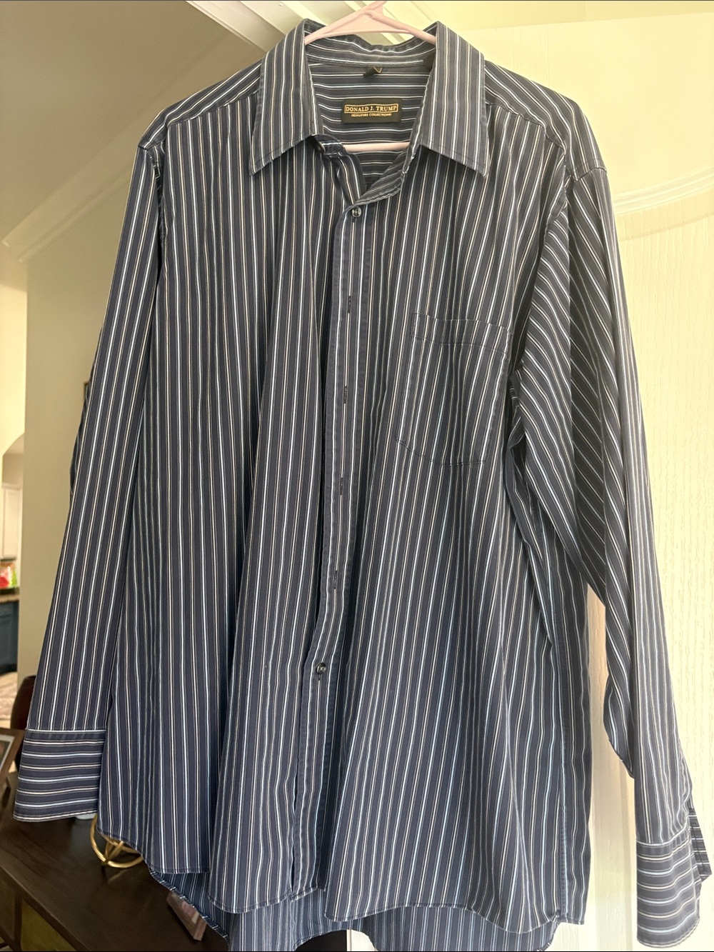 Men's Navy Blue Stripe Button-Up Shirt Trump Brand